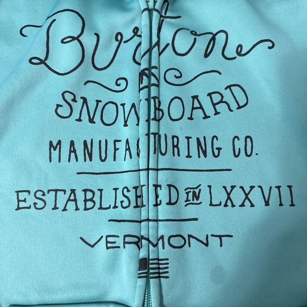 BURTON SNOWBOARD Full Zip Hoodie Sweatshirt Jacket Turquoise Size Small‎